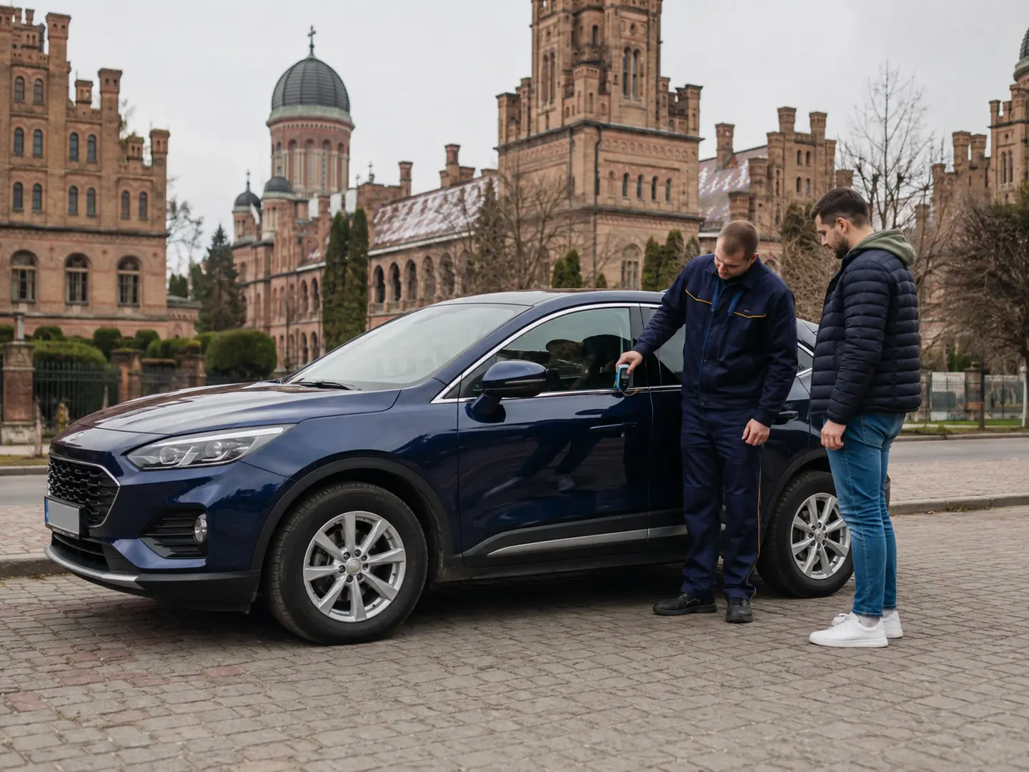Перевірка автомобіля біля Чернівецького університету