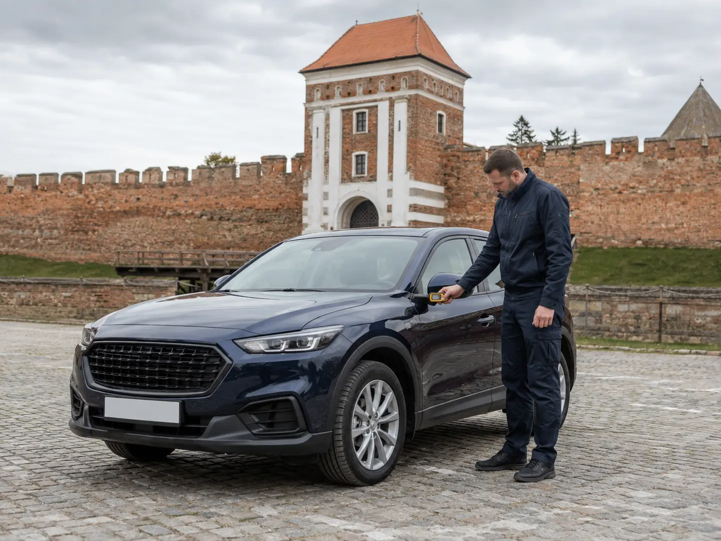 Перевірка кузова автомобіля біля Дубенського замку