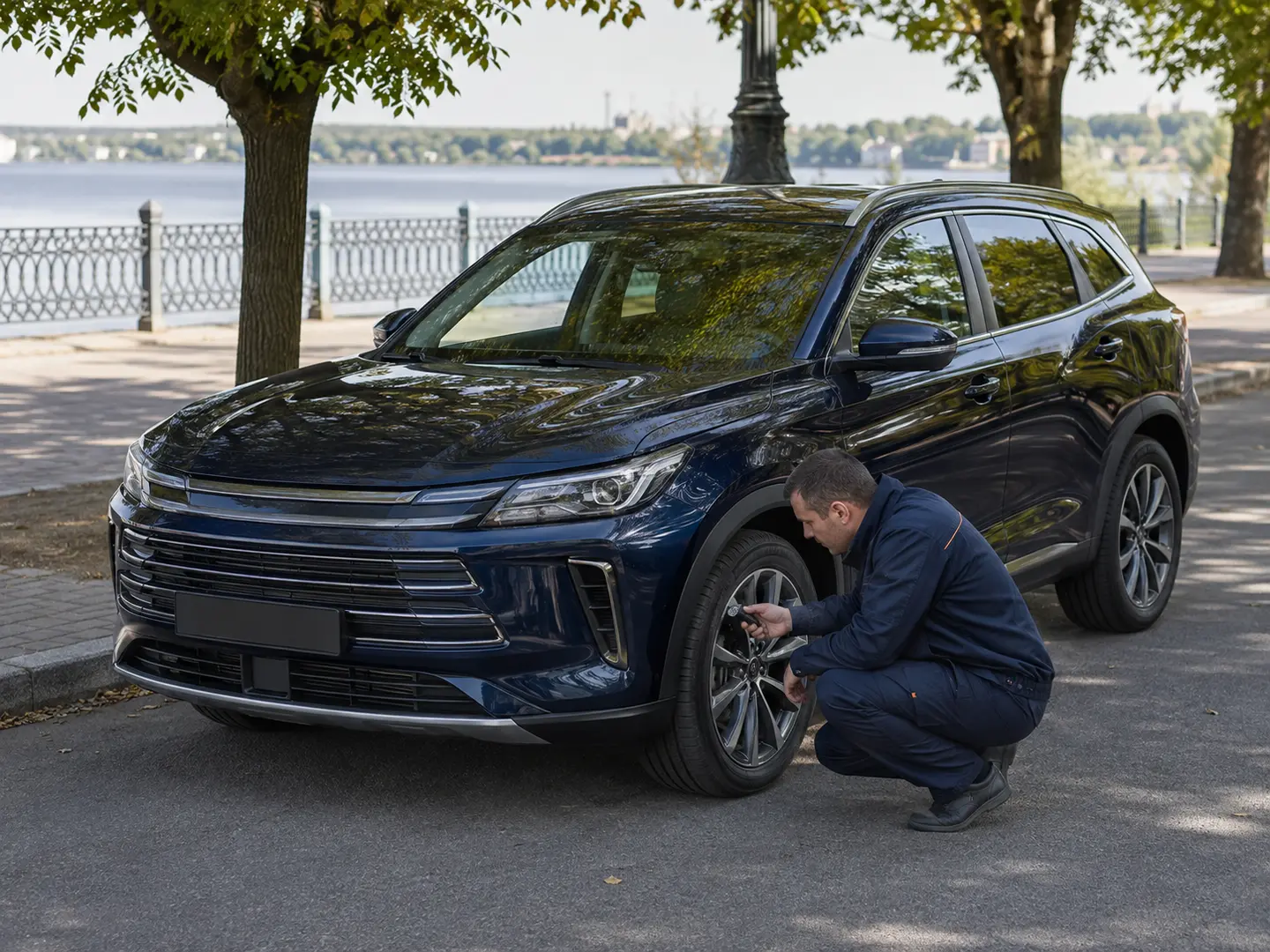 Перевірка колеса автомобіля на набережній Миколаєва