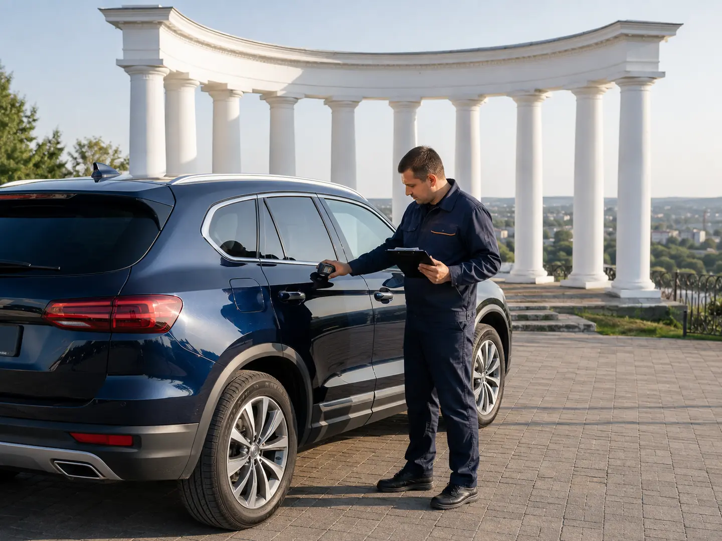 Перевірка кузова авто біля Білої альтанки у Полтаві