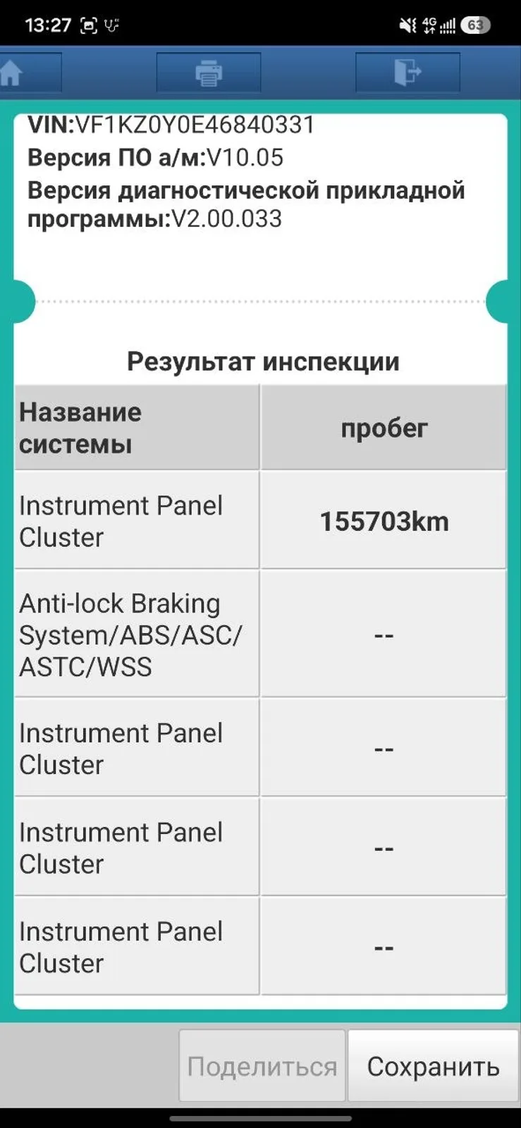 Діагностика пробігу Renault Megane 2012 — 155703 км