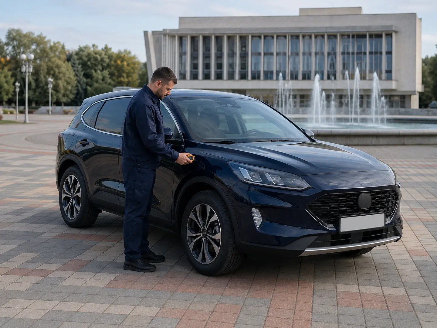 Перевірка кузова автомобіля біля Палацу культури у Вараші